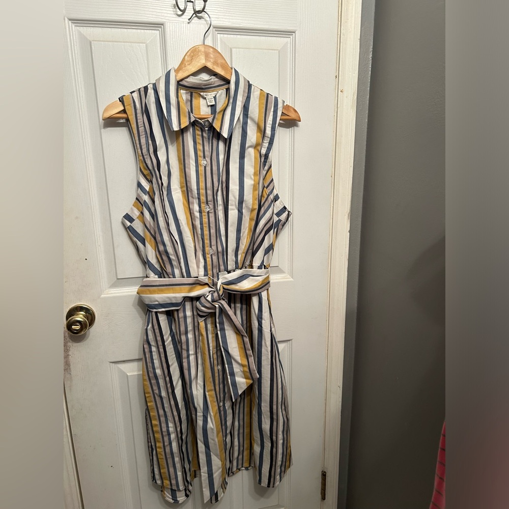Cato Striped Midi Dress - Blue, Yellow, White